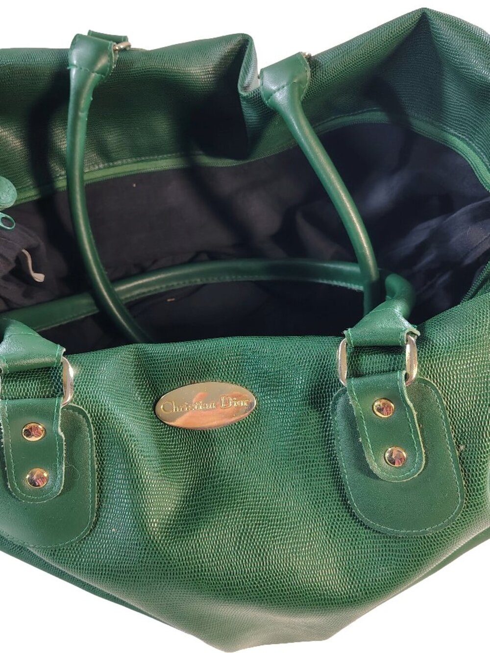 Women's 90's Vintage Distressed Green Snake Skin Christian Dior Beach Style Bag